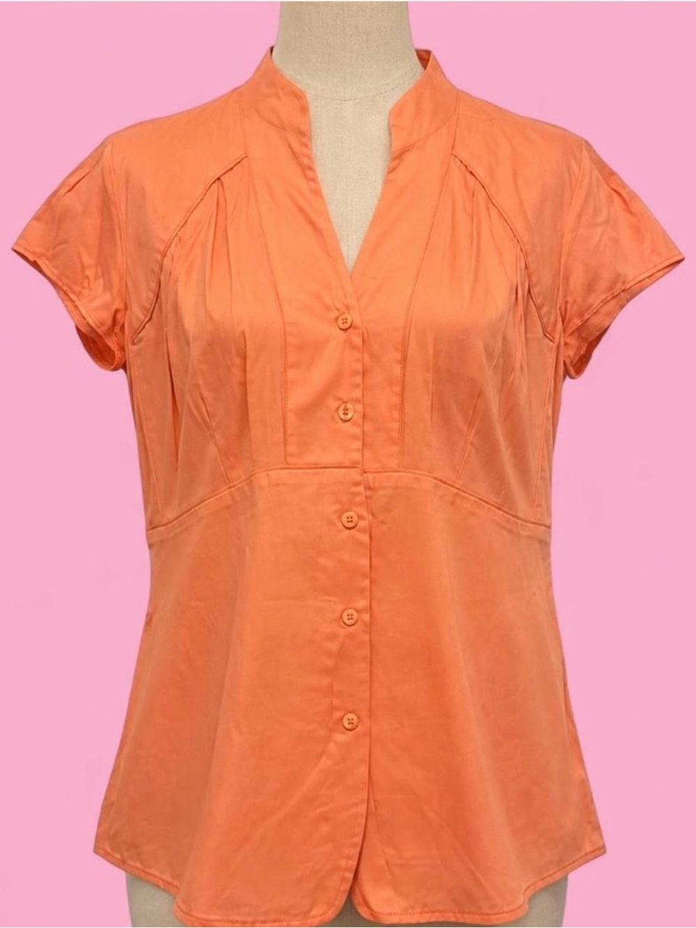 NWT Antonio Melani Coral-Orange Short Sleeve Button Down Blouse